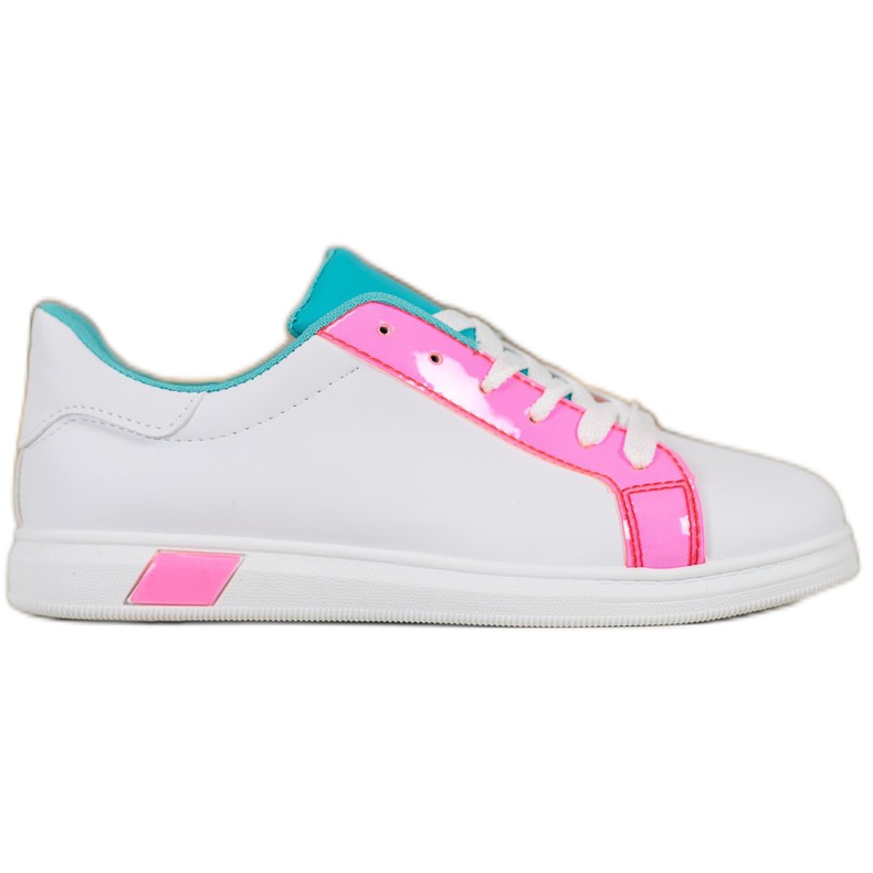 Ideal Shoes Trendiga sneakers med ekoläder vit blå rosa mångfärgad