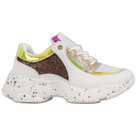 SHELOVET Sneakers med paljetter på plattformen vit gul
