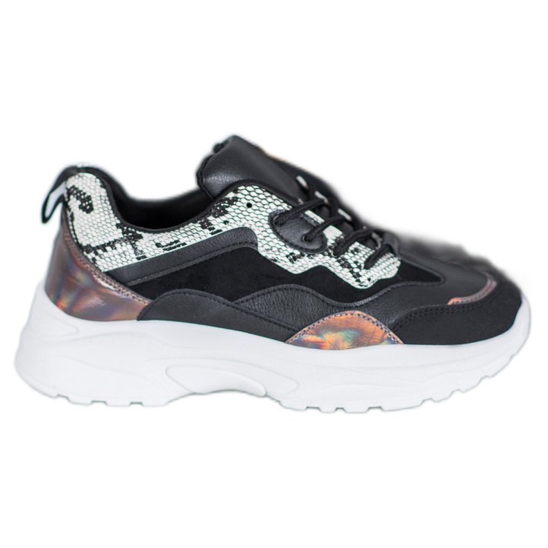 SHELOVET Knutna sneakers med ekoläder svart mångfärgad