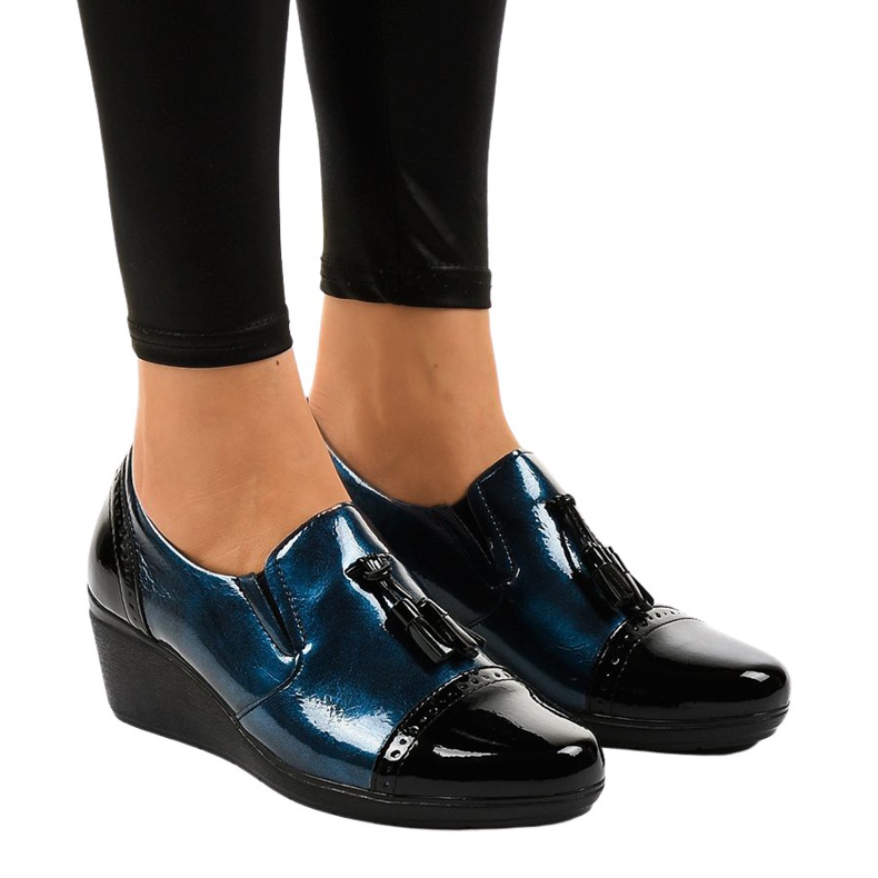 Svarta kilskor 7-9022 marinblå