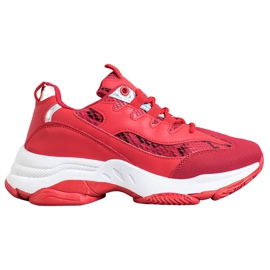 SHELOVET Snake Print Platform Sneakers röd