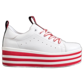 SHELOVET Sneakers på en randig plattform vit röd