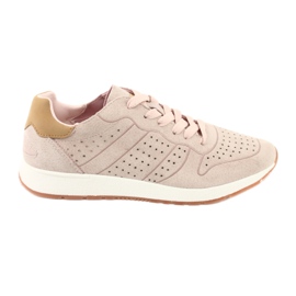 American Club AA06 lädersportskor beige rosa