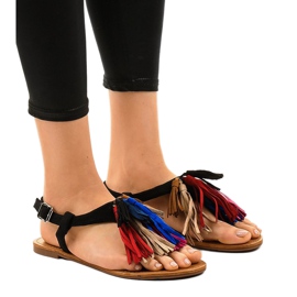 Svarta sandaler med fransar 8839-194