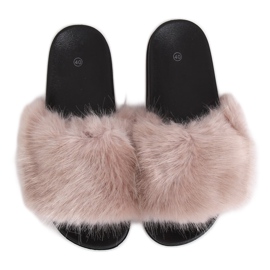 Beige tofflor med päls CK107P Beige