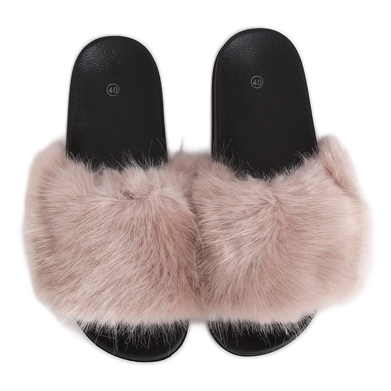 Beige tofflor med päls CK107P Beige