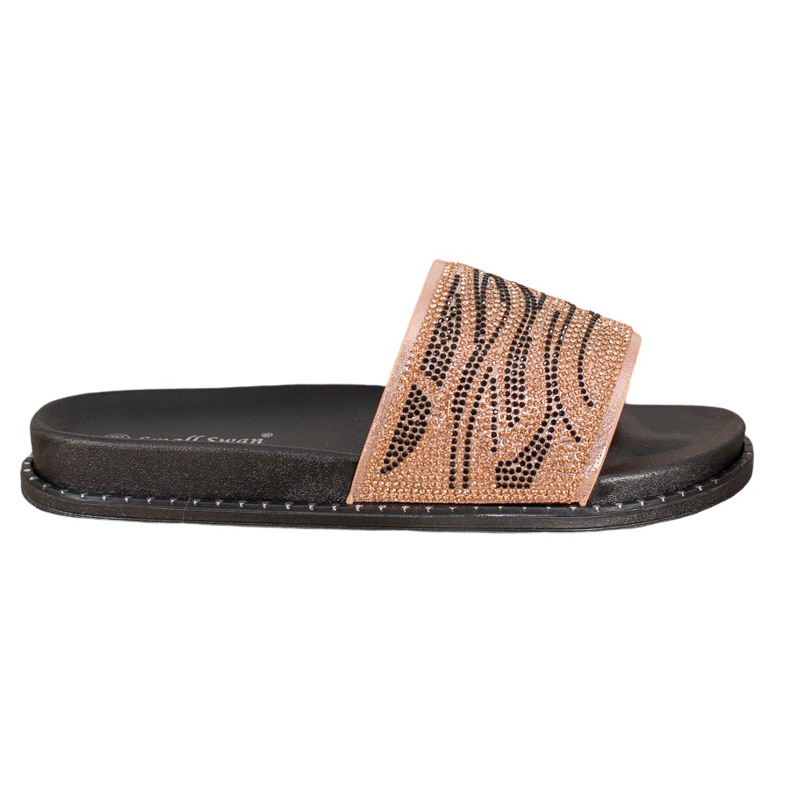 SHELOVET Trendiga tofflor med cubic zirconia brun gul