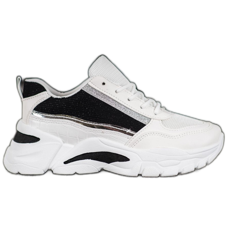 SHELOVET Snygga sneakers med glitter vit svart