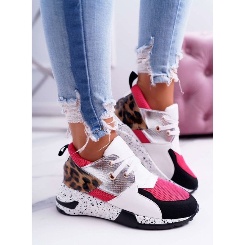 LU BOO Kvinnors vita skor med leopardmönster 12553-10 mångfärgad