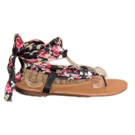 SHELOVET Knutna sandaler med ananas svart mångfärgad