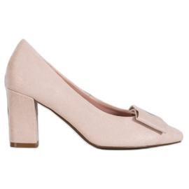 W. Potocki Glitterpumpar med rosett beige