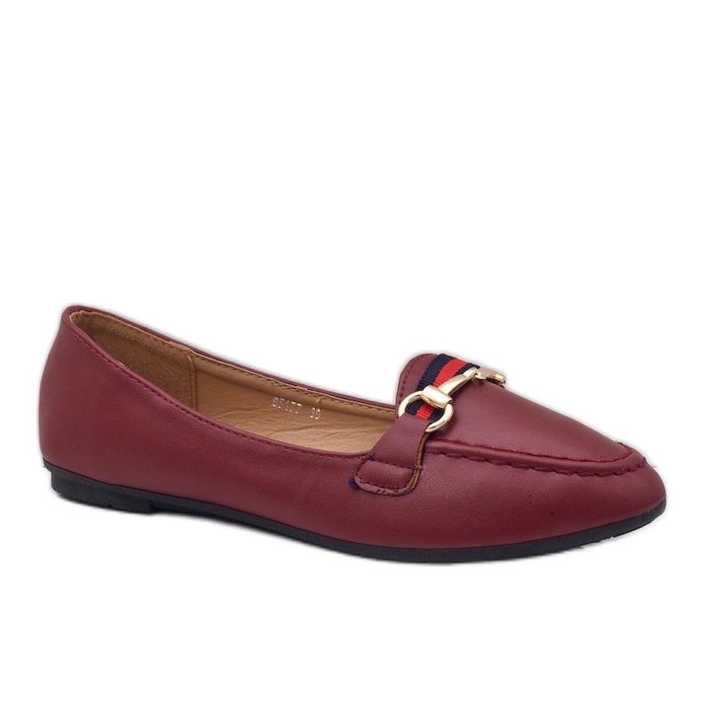 Burgundy eco-läder ballerina loafers 9F177 röd