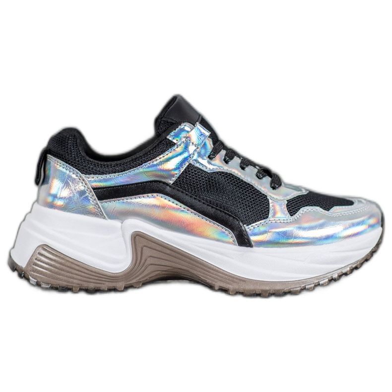 SHELOVET Mode sneakers med Holo -effekt svart silver-