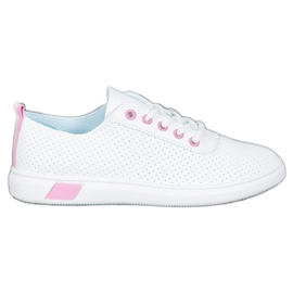 SHELOVET Openwork sneakers med ekoläder vit rosa