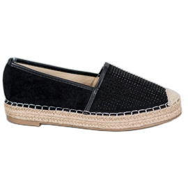 Best Shoes Svarta espadriller med kristaller gul