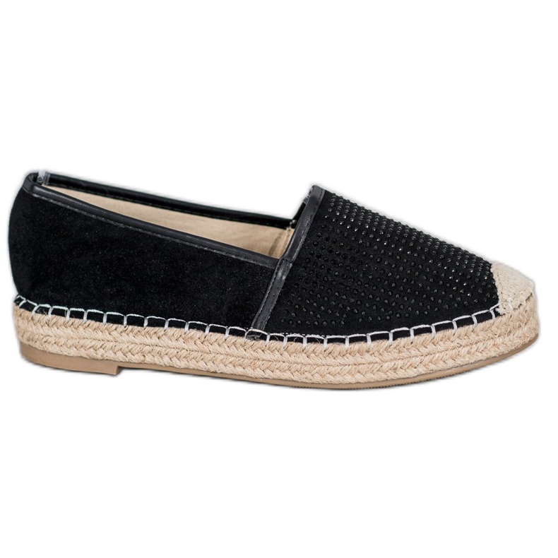 Best Shoes Svarta espadriller med kristaller gul
