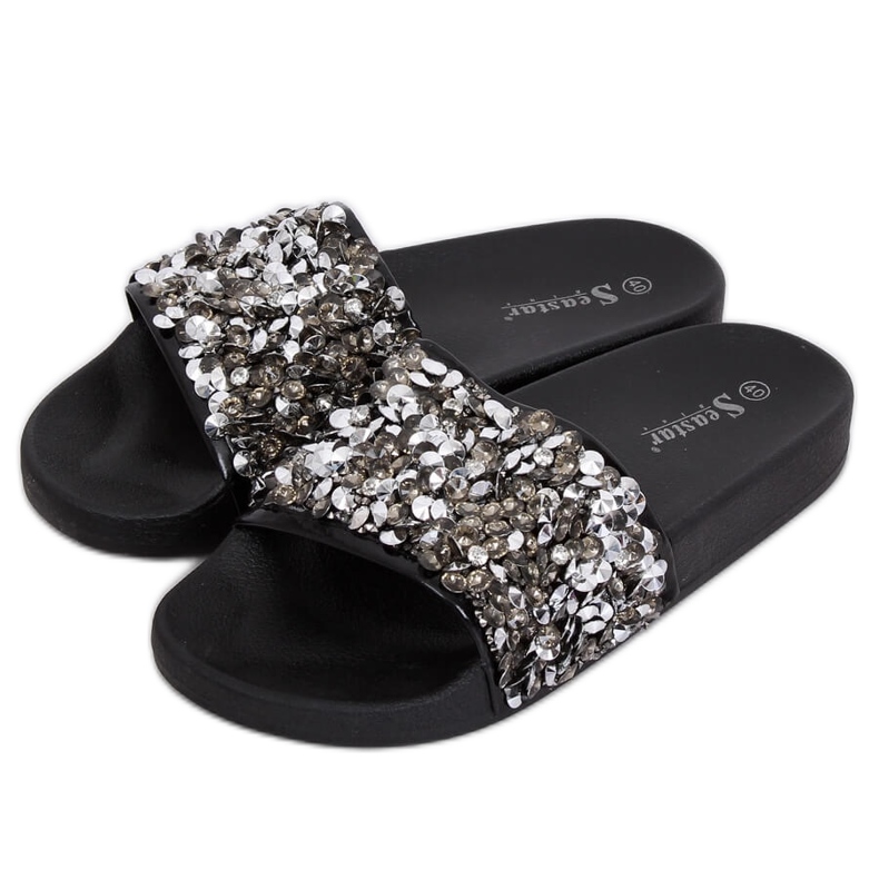 Dam tofflor med stenar svart CK106P Svart grå