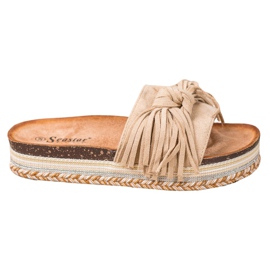 Seastar Tofflor med fransar brun