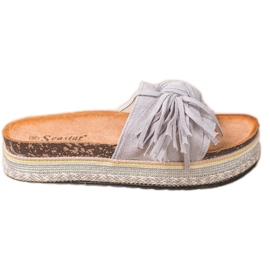 Seastar Tofflor med fransar grå