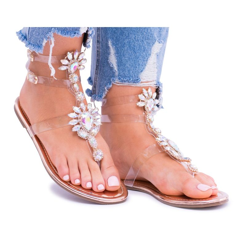 Billiga Lu Boo -skor Eleganta guldsandaler Rhinestones Nomire mångfärgad