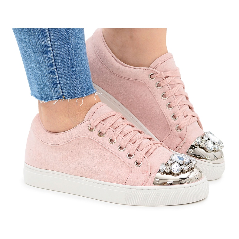 Lu Boo Sneakers med glänsande pulverrosa kristaller