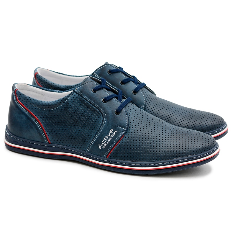 Joker Läder Herr Snörda Marinblå Openwork Skor Markos