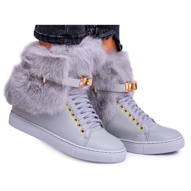 Lu Boo Grå stövlar med naturlig Gisele -päls