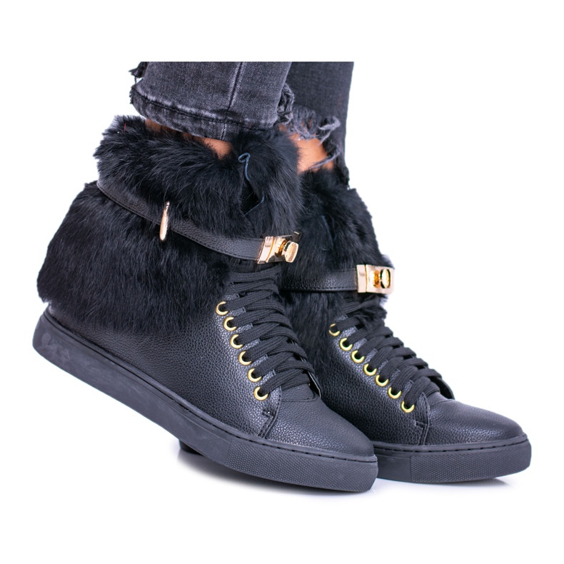 Lu Boo svarta stövlar med naturlig Gisele -päls