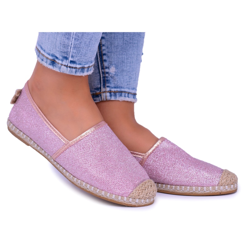 Lu Boo Glitter Rosa Espadrilles Slip On Miravet för kvinnor