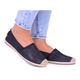 Lu Boo Black Glitter Espadrilles Slip On Miravet för kvinnor svart