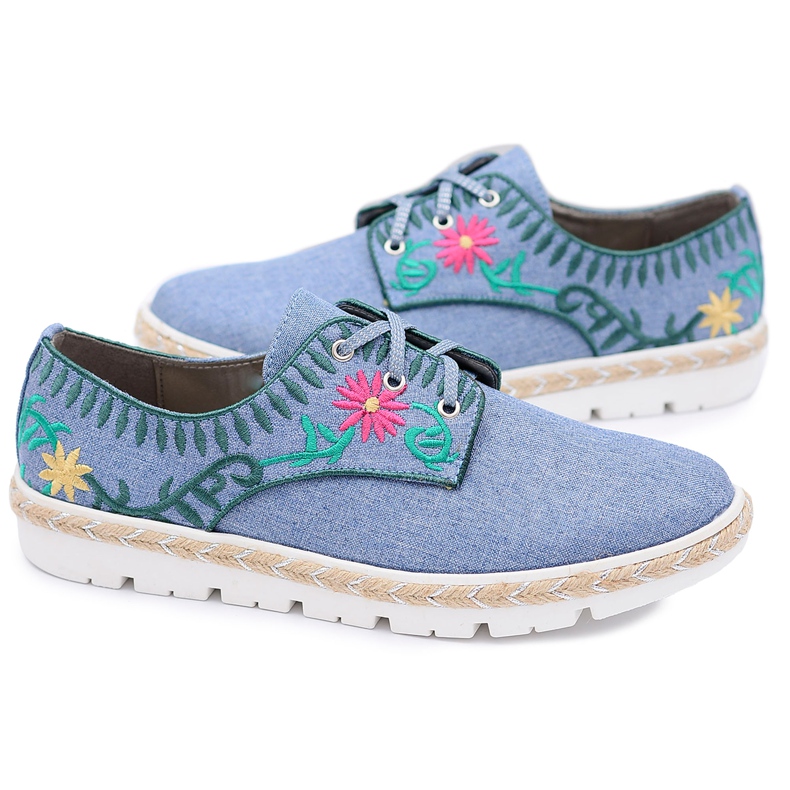 Kylie Crazy | Trendiga sport damskor Sneakers Blommor Jeans Prim marinblå