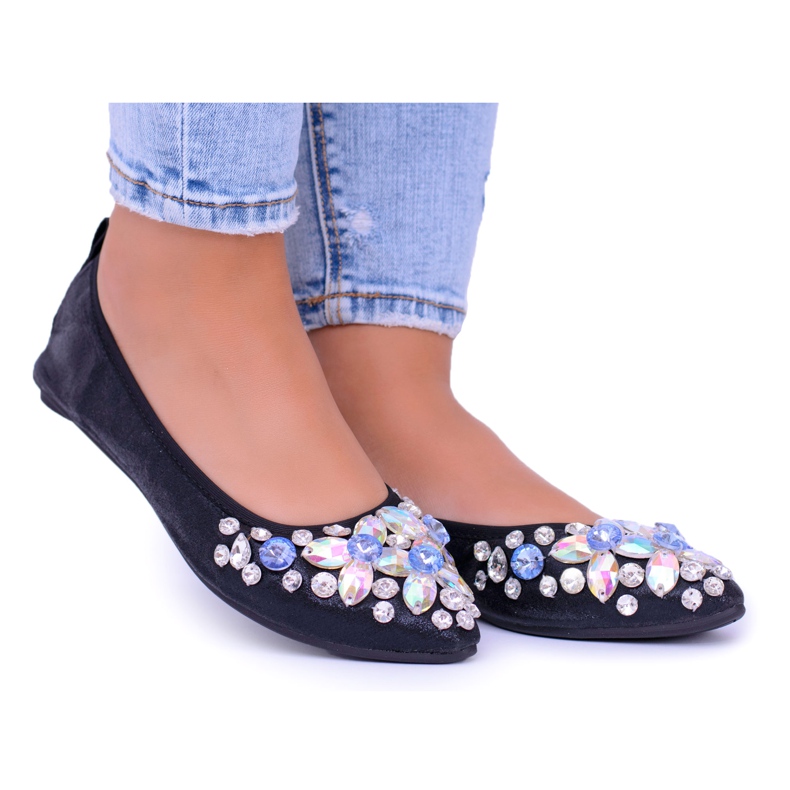 Lu Boo Black Ballerinas on Elastic Stones Even svart