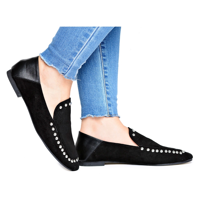 Lu Boo Black Lords Ballerinas för kvinnor med Planta -strass svart