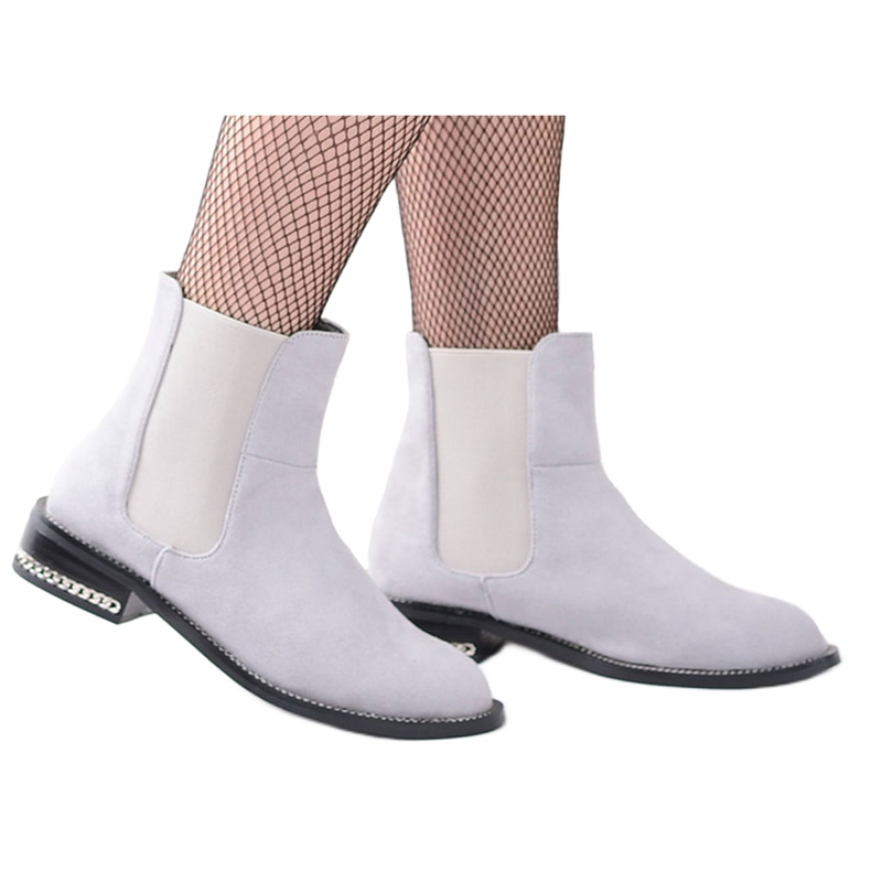 Kvinnors grå stövlar Jodhpur stövlar med kedjor Lu Boo Tennes