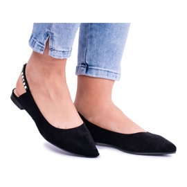 Lu Boo Black Mocka Ballerinas i Szpitz Rhinestones Macron svart