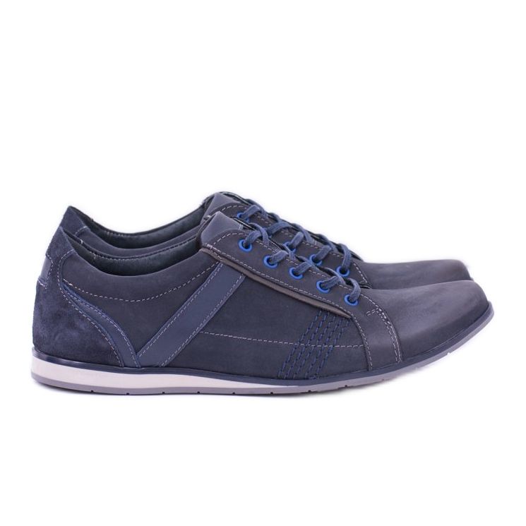 KOMODO Herr Denali Navy Blue Leather Brogues marinblå