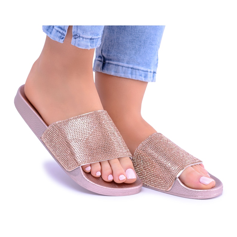 LU BOO Dam tofflor med Cubic Zirconia LadyCristal Rose Gold rosa gul