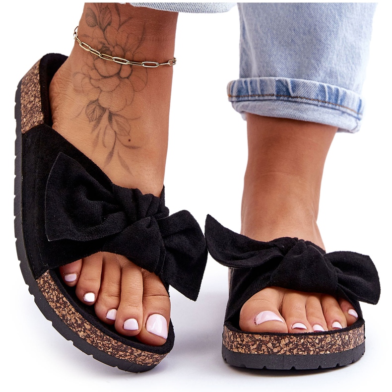 PS1 Kvinnors svarta tofflor på korkbågen Wendy