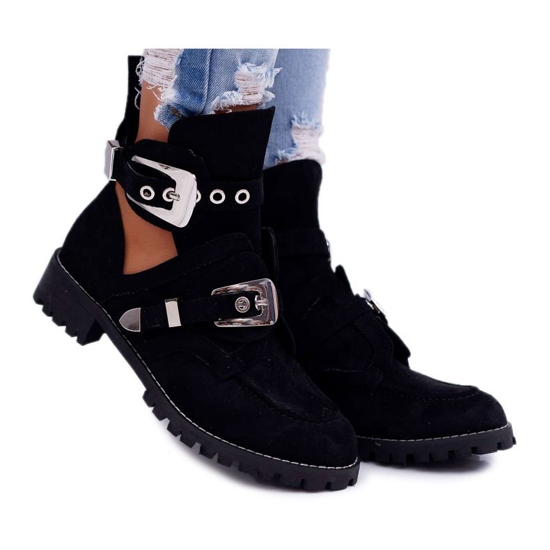 Lu Boo Black Suede Cut Out Boots Rock Girl svart