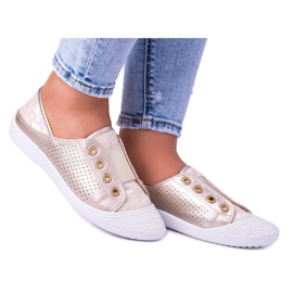 Lu Boo Golden Slip-on sneakers för kvinnor Lace Emena gyllene