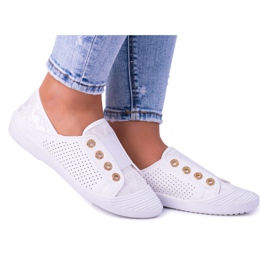 Lu Boo White Slip-on Sneakers för kvinnor Lace Emena vit