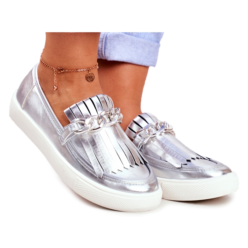 Dam Sneakers Slip On Lu Boo Speglade Loafers Med Nefrette Fransar grå