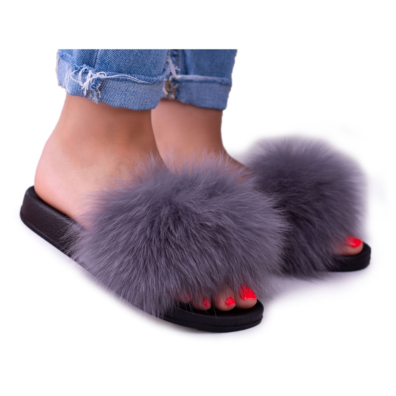 Tofflor för kvinnor med naturlig pälsgrå Naturis