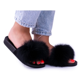 Dam tofflor med naturlig päls svart Naturis