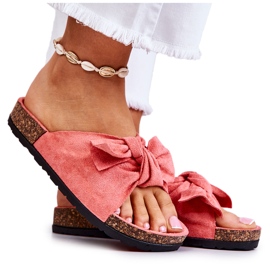 PS1 Kvinnors korall tofflor med rosett Wendy Cork rosa