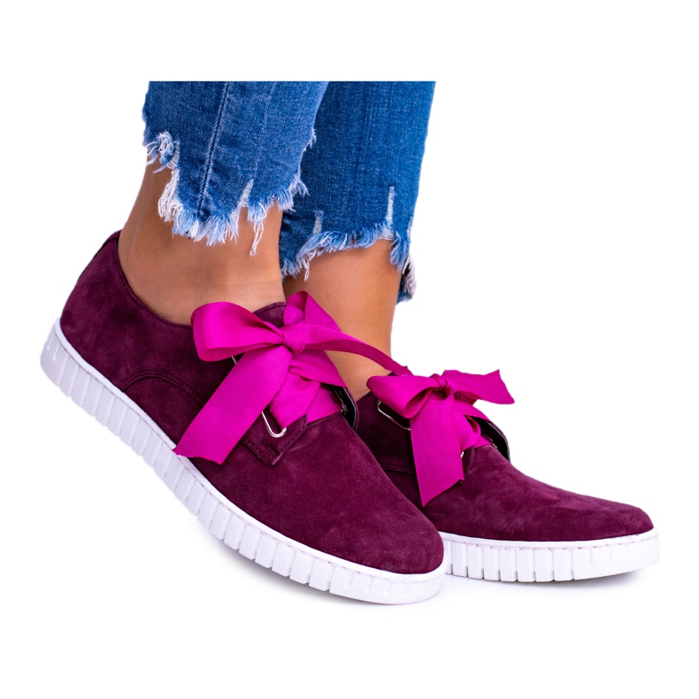 Butmil Maroon Leather Loop Sneakers för kvinnor röd