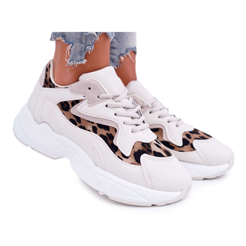 FJ1 Sportskor Dam Beige Leopard Mezeno vit brun