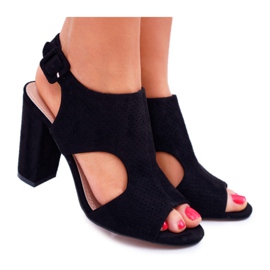 HAN Kvinnors sandaler på en klack öppen mocka svart HiBaby