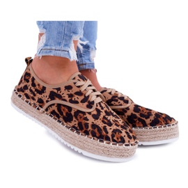 HAN Kvinnors Espadrilles snörning i mocka leopard MyShoes brun