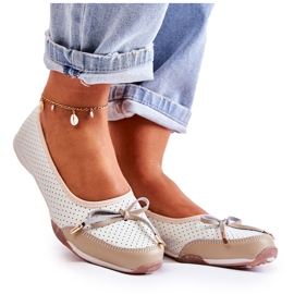 EVE Kvinnors vitt och beige läder Openwork Ballerinas Erdola brun